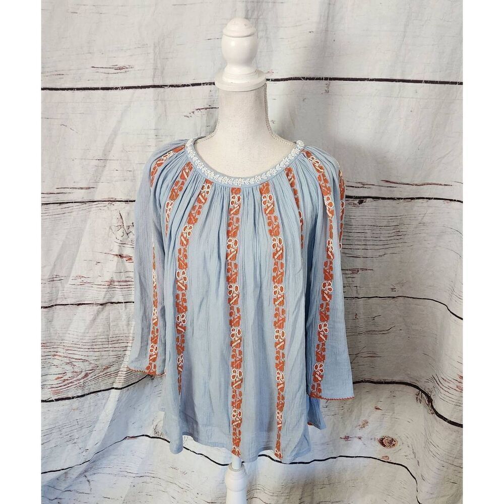 Tory Burch Alexandria Embroidered and Beaded Boho Pleasant Blouse Size 2